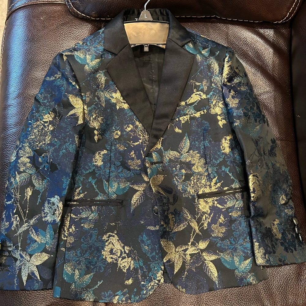 Floral Patterned Blazer in Blue and Gold